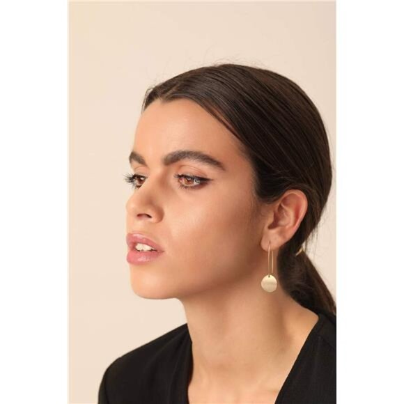 Statement Long Gold Circle Simicircle Ball Dangling Earrings - Picture 4 of 7